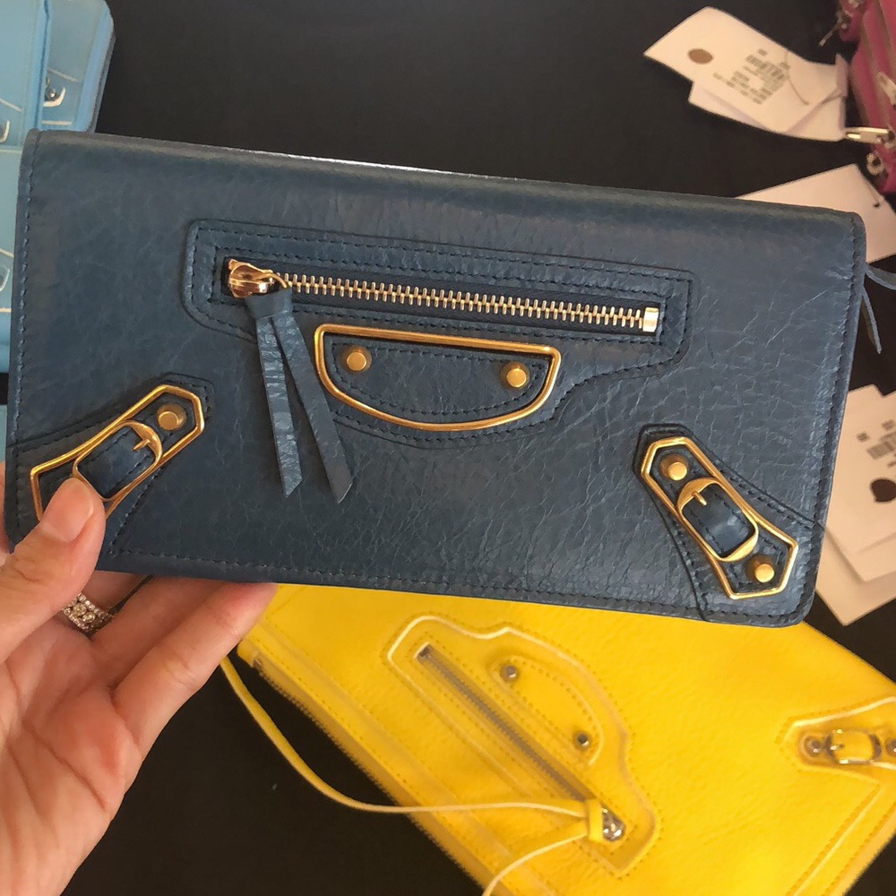 Balenciaga brand new metallic edge leather wallet